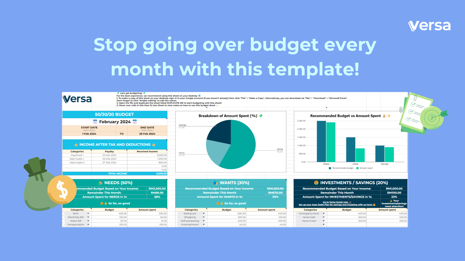 Download Versa's FREE 50/30/20 Budget Sheet and start budgeting like a pro today!